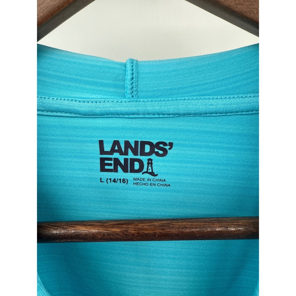Lands End Blue Striped Hoodie Long Sleeve Athleisure Top Girls L 14 16 - Picture 3 of 6